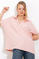 kadinoversize polo yaka örme bluz 0486