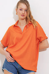 kadinoversize polo yaka örme bluz 0486