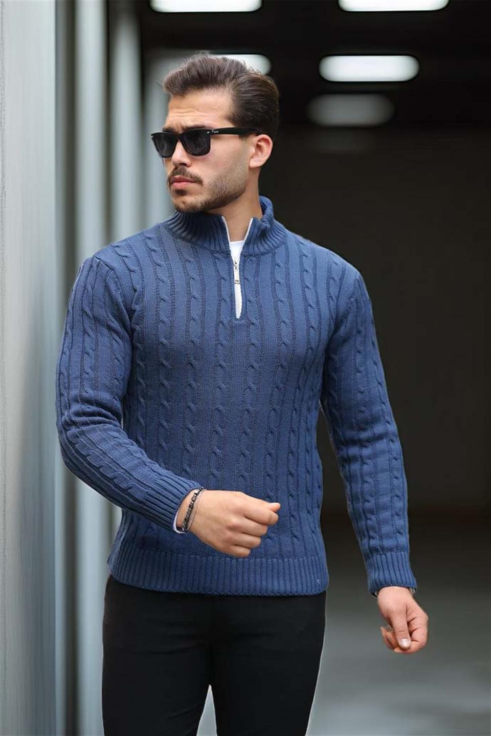 Pull Homme Bardem Maille Torsadée Demi-Zip