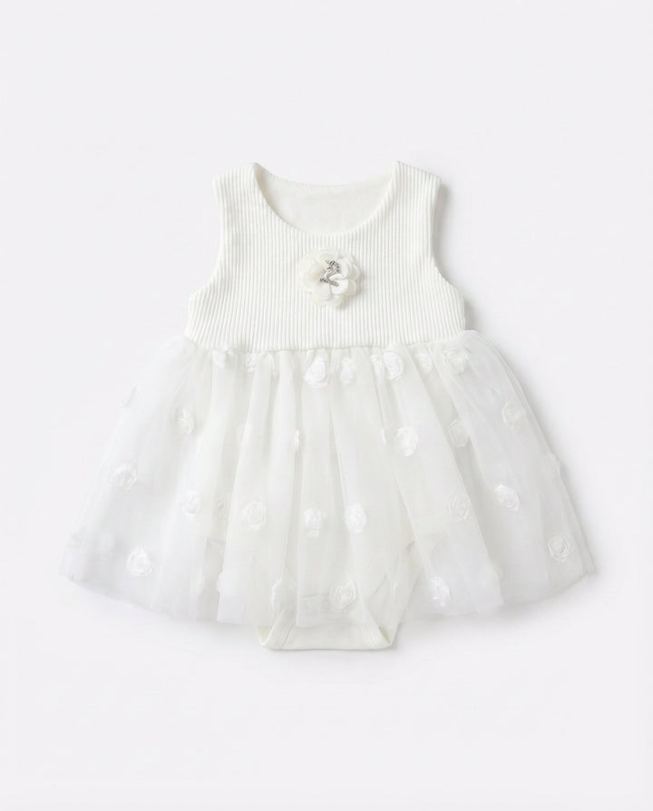 Robe Bébé Fille en Tulle Rose avec Fleurs Décoratives