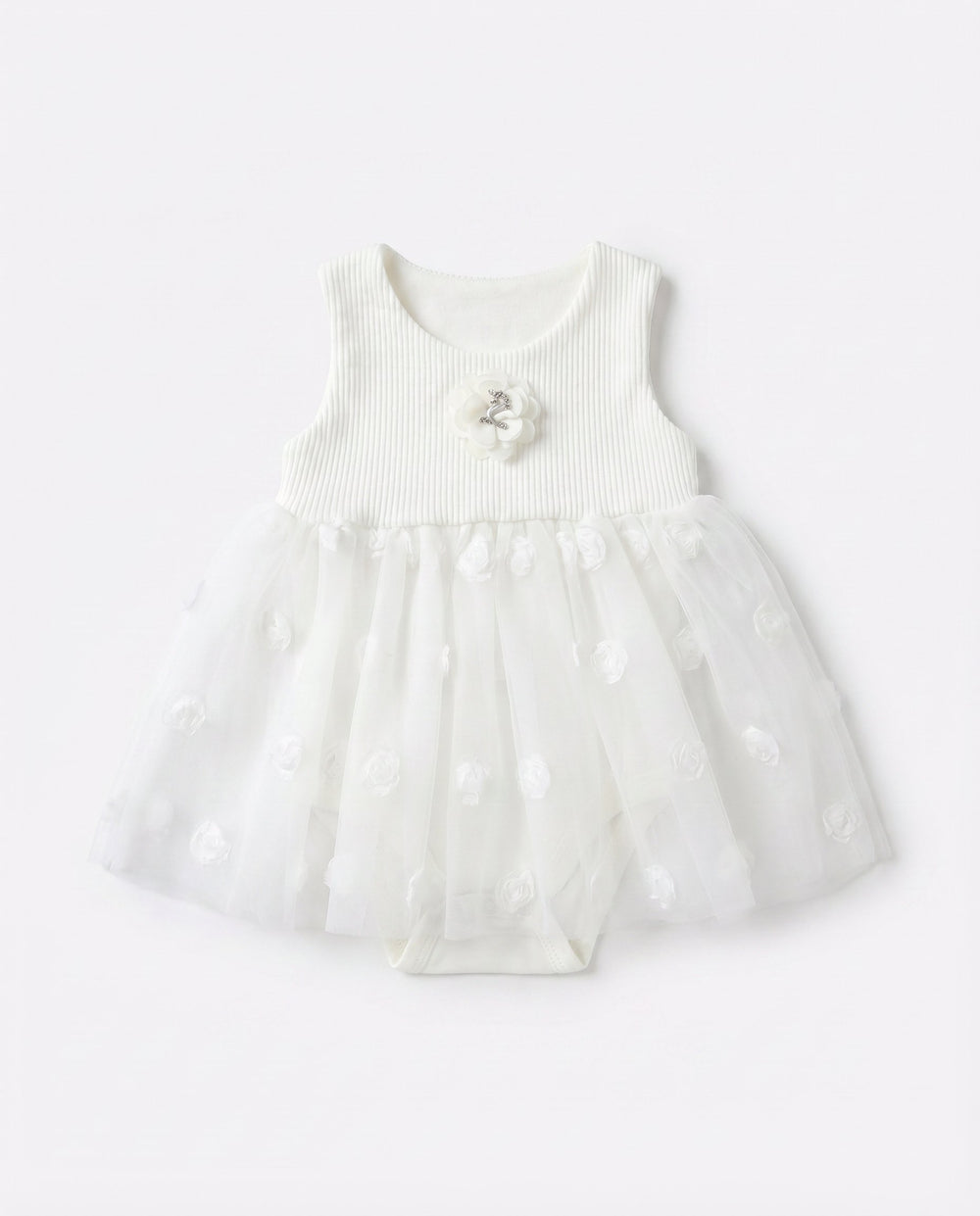 Robe Bébé Fille en Tulle Rose avec Fleurs Décoratives