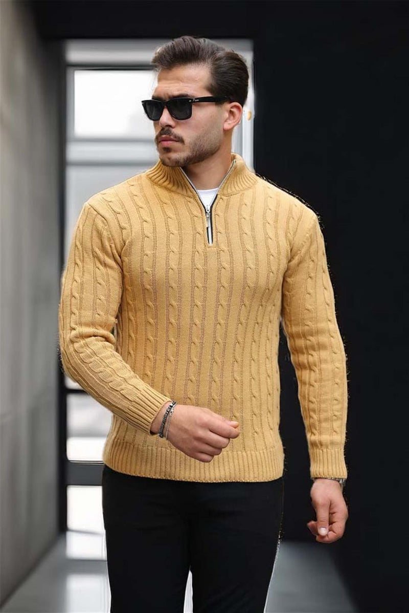 Pull Homme Bardem Maille Torsadée Demi-Zip