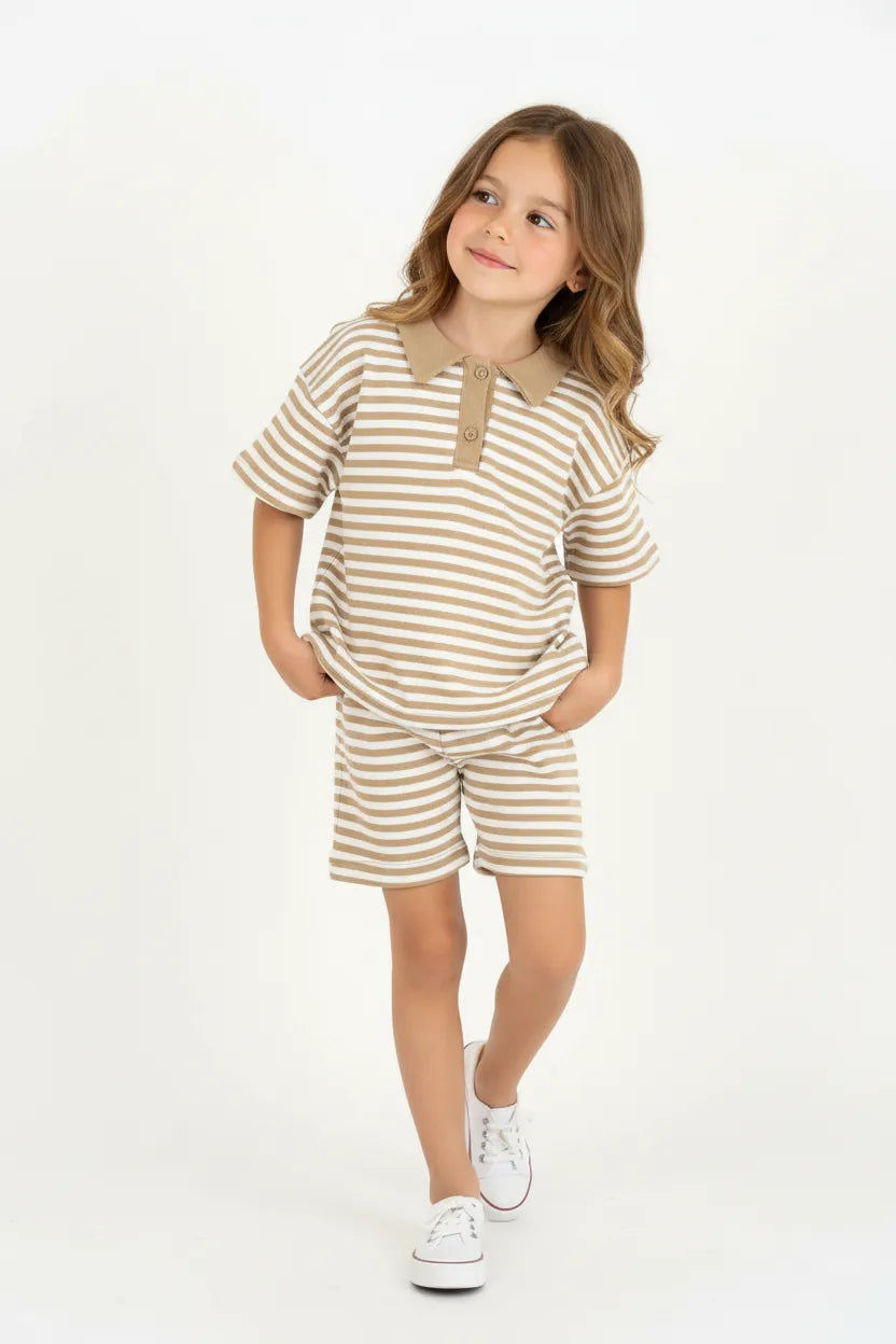 Ensemble Fille 2 Pièces en Tissu Lacoste Rayé