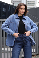 0694 çift cepli oversize denim ceket