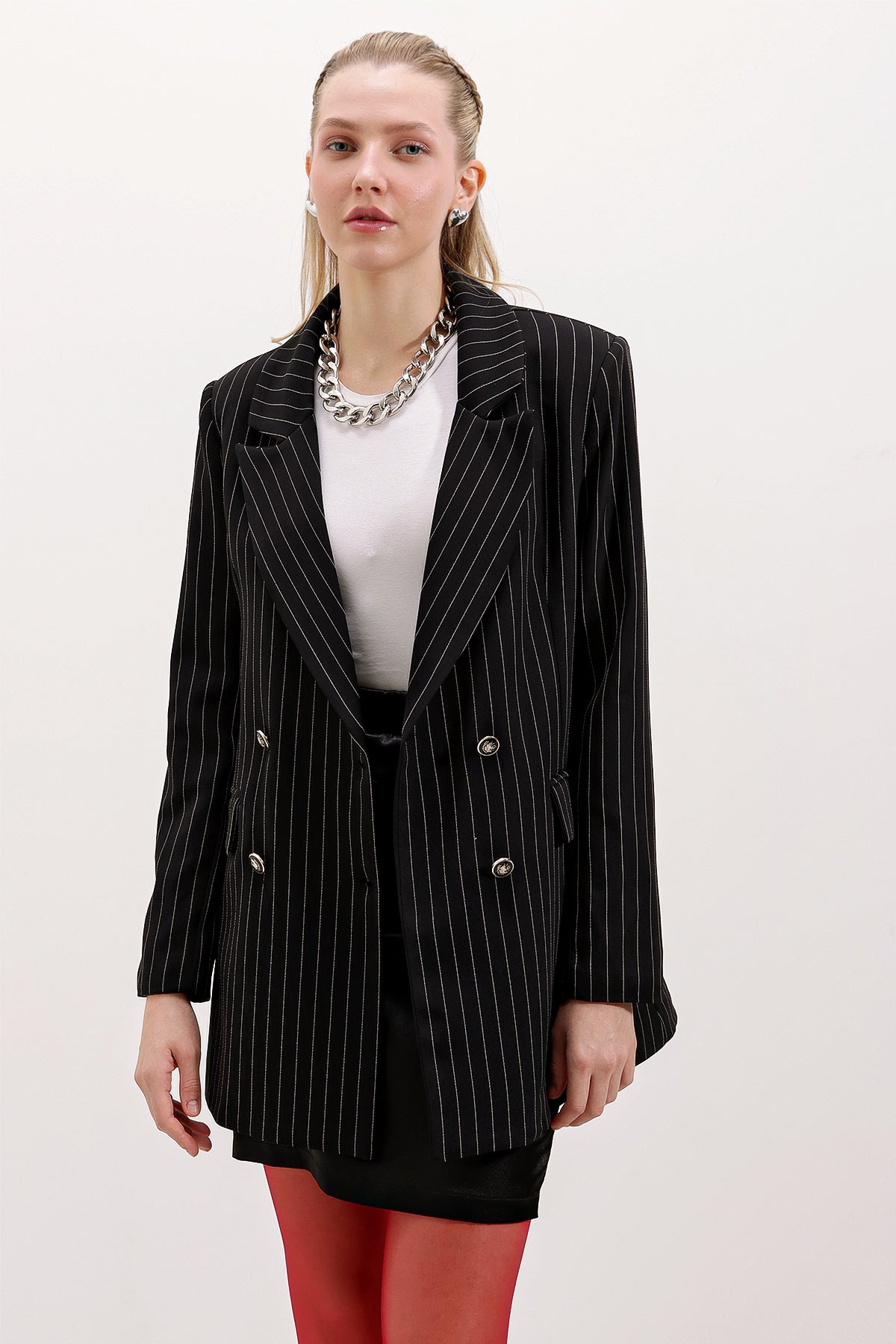 <tc>Veste blazer rayée à double boutonnage pour femme 0699.</tc>