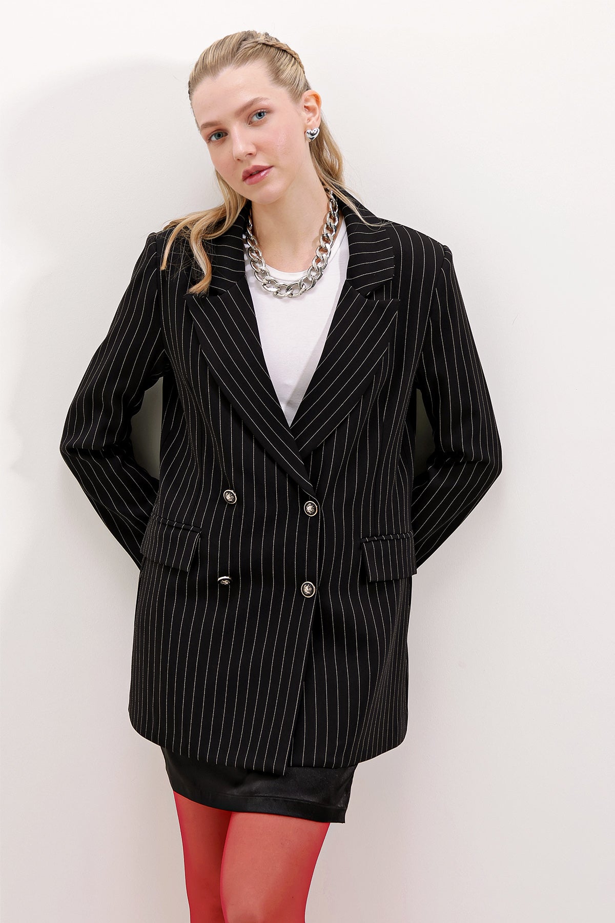 <tc>Veste blazer rayée à double boutonnage pour femme 0699.</tc>