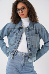 <tc>Veste en jean crop à double poche 0716</tc>