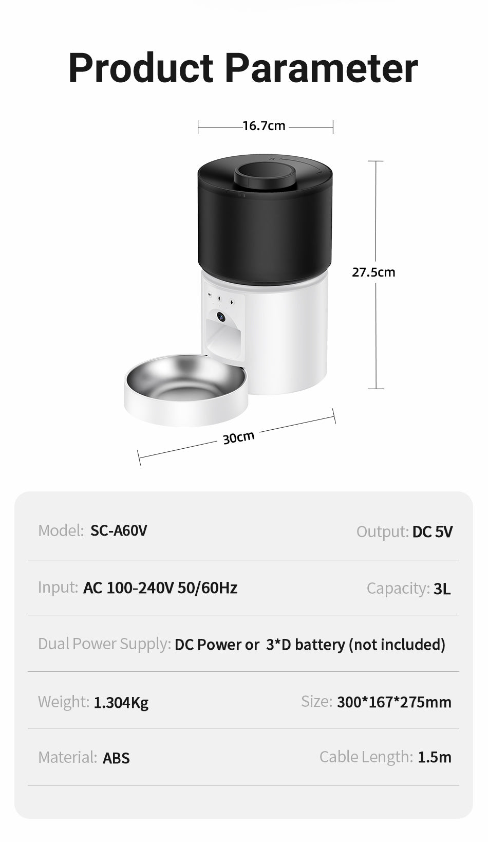 ROJECO 3L Distributeur Automatique pour Animaux avec Caméra 1080P