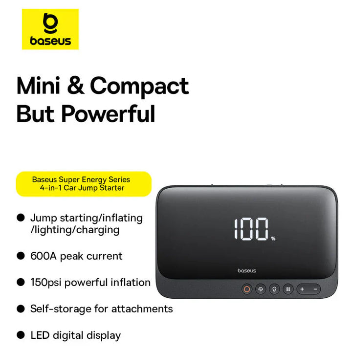 Baseus Super Energy 4-en-1 600A 6000mAh Démarreur de Voiture avec Compresseur Maroc