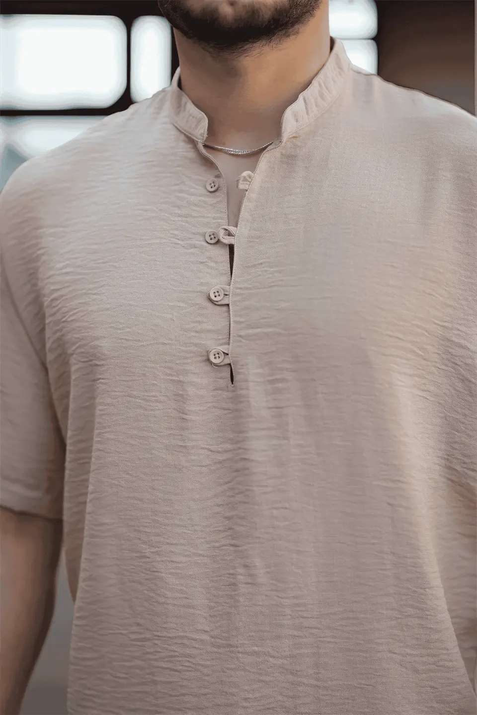 wes oversize yarim pat bambu kisa kol gömlek - Justyol