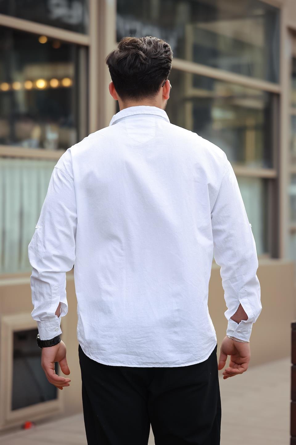 yarim pat yakali york pamuk kumaşli uzun kollu erkek gömlek - Justyol