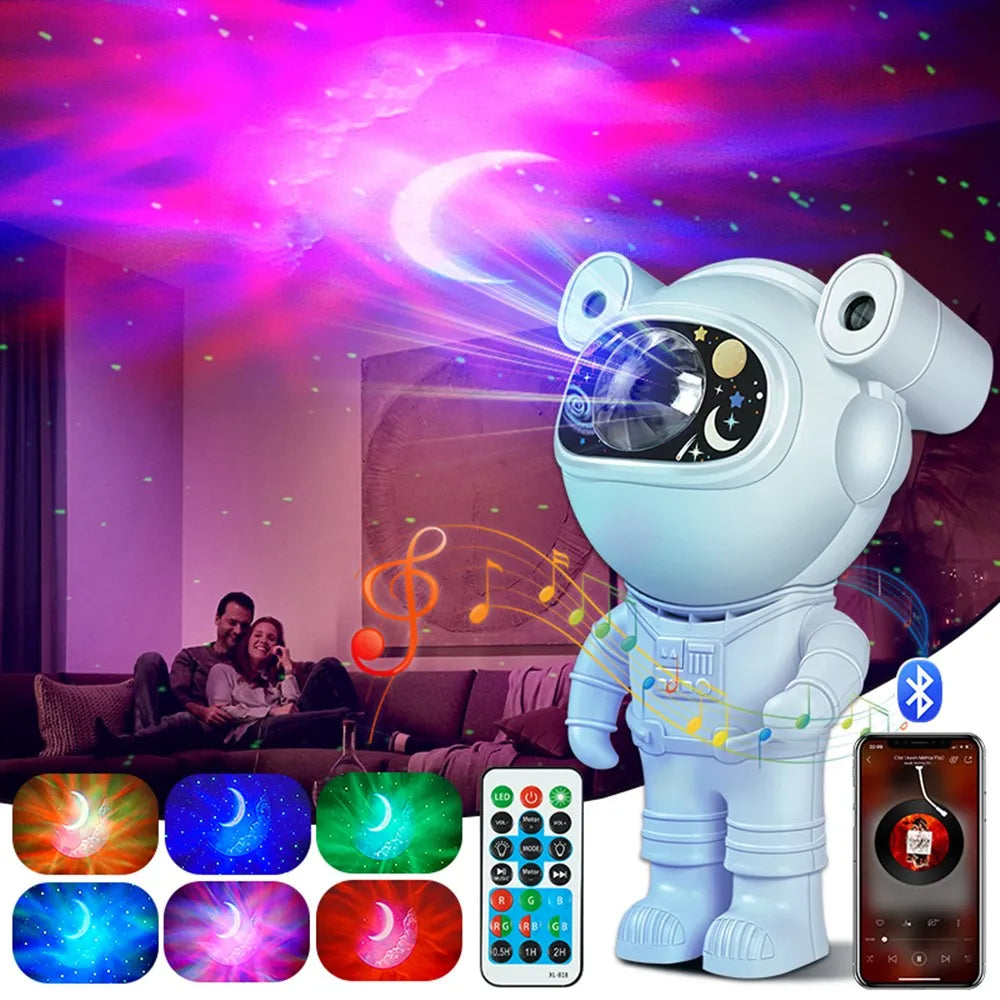 Projecteur Astronaute Galaxy avec Haut-Parleur Bluetooth – Veilleuse LED Ciel Étoilé avec Télécommande