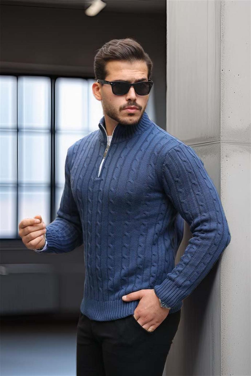 Pull Homme Bardem Maille Torsadée Demi-Zip