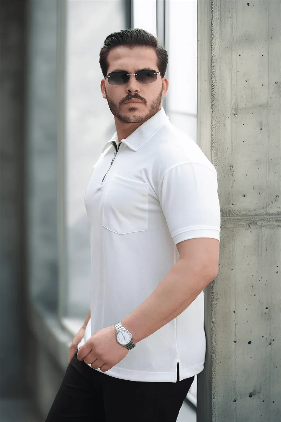 t‑shirt homme demi‑zip poche premium - Justyol