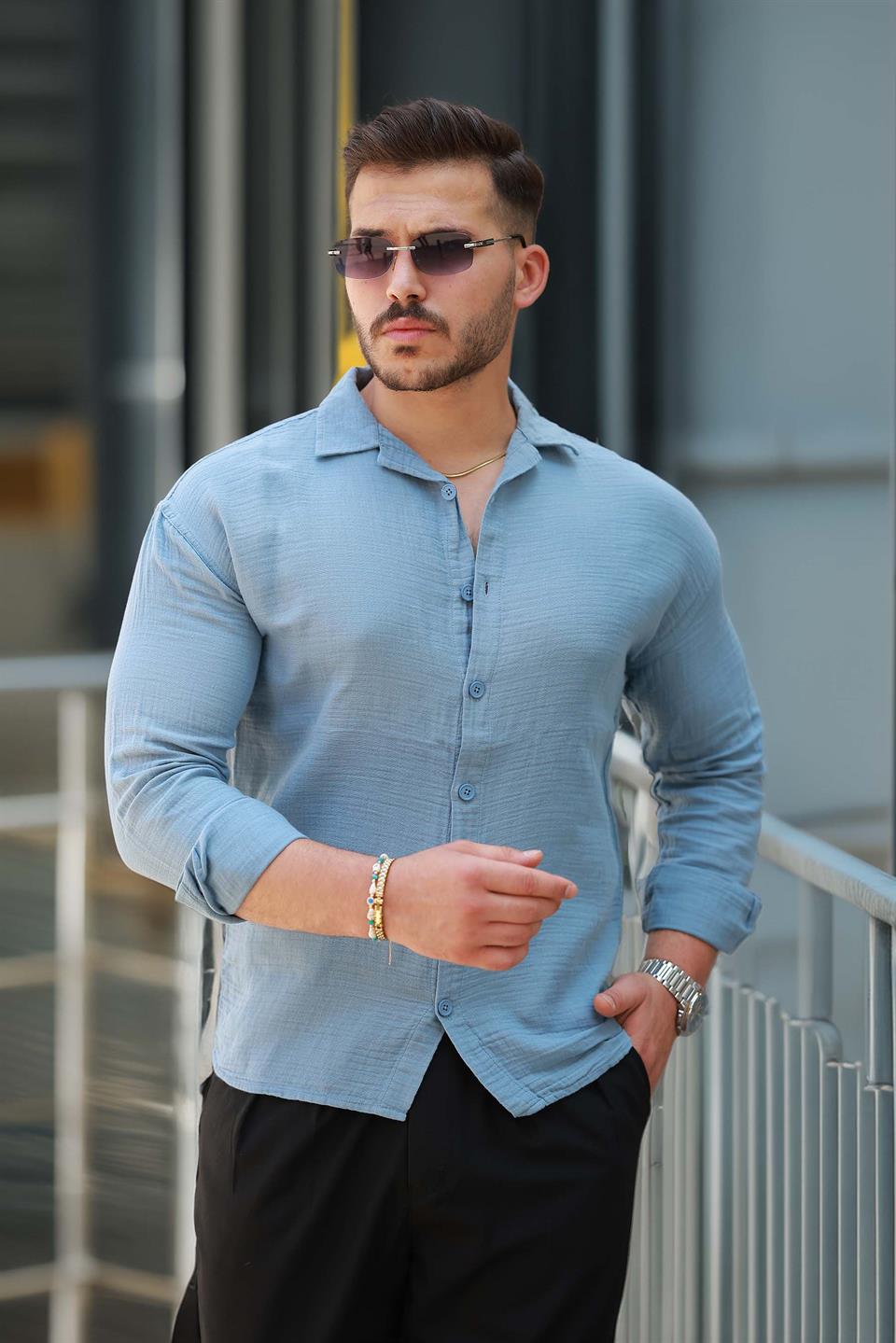 apaş yaka oversize müslin kumaş gömlek - Justyol