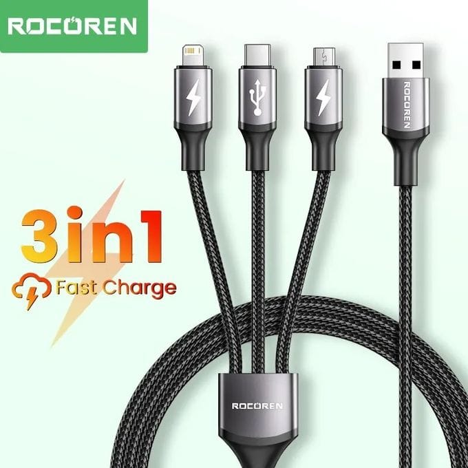 Câble de charge 3 en 1 ROCOREN - 3.5A - 1.2m
