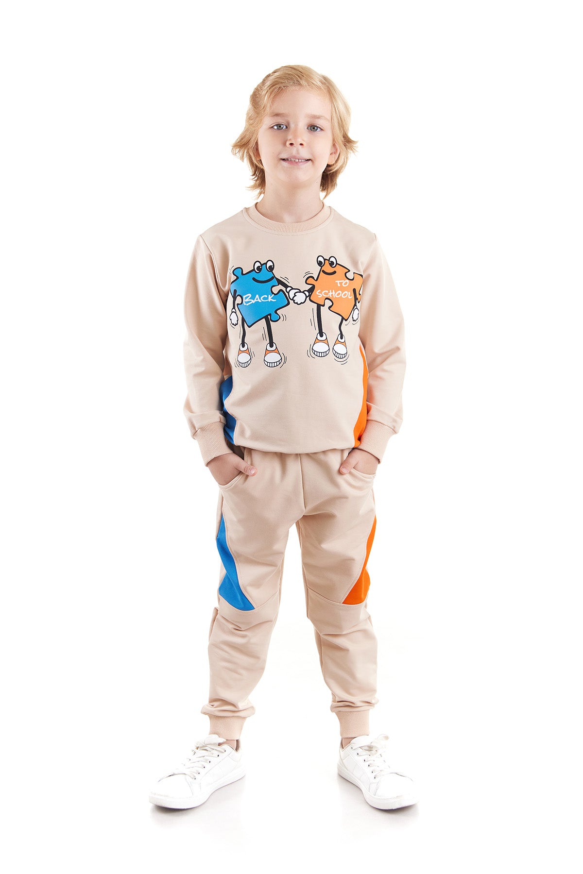 <tc>Ensemble de jogging tendance pour garçon avec imprimé puzzle "Back to School" - AK2543</tc>