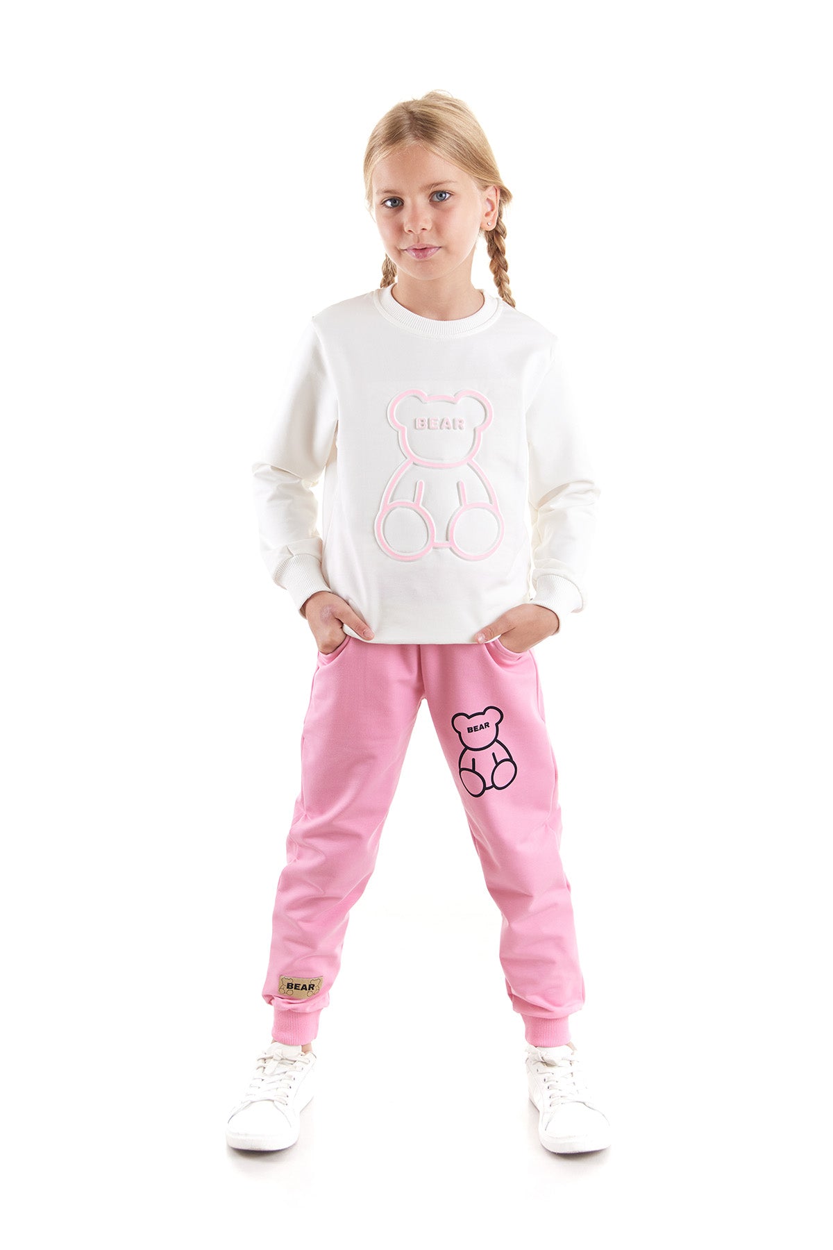 <tc>Ensemble de jogging tendance pour fille avec imprimé gaufré ourson - AK2542</tc>