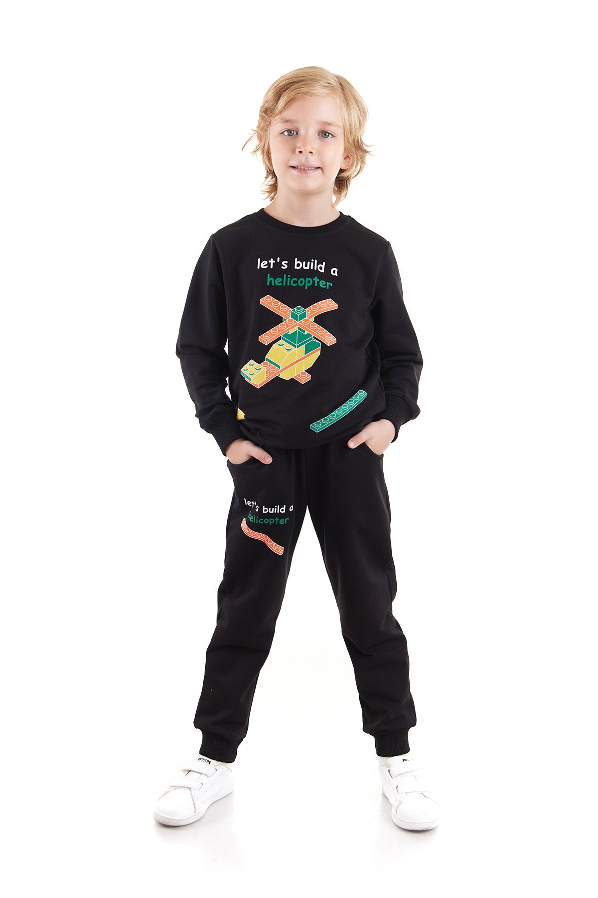 <tc>Ensemble de jogging tendance pour garçon avec imprimé hélicoptère, spécial école - AK2534</tc>