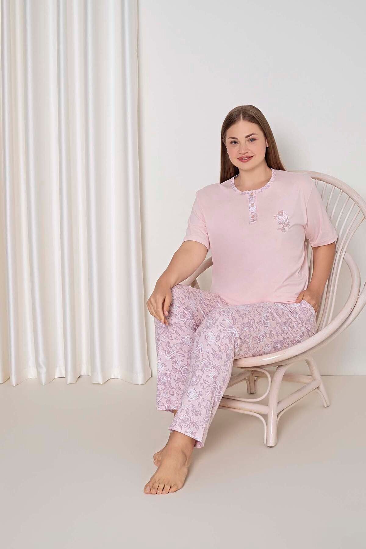 <tc>Pyjama Femme Grande Taille Suprem Manches Courtes à Motifs Grandes Roses Coton Modèle W40052349</tc>