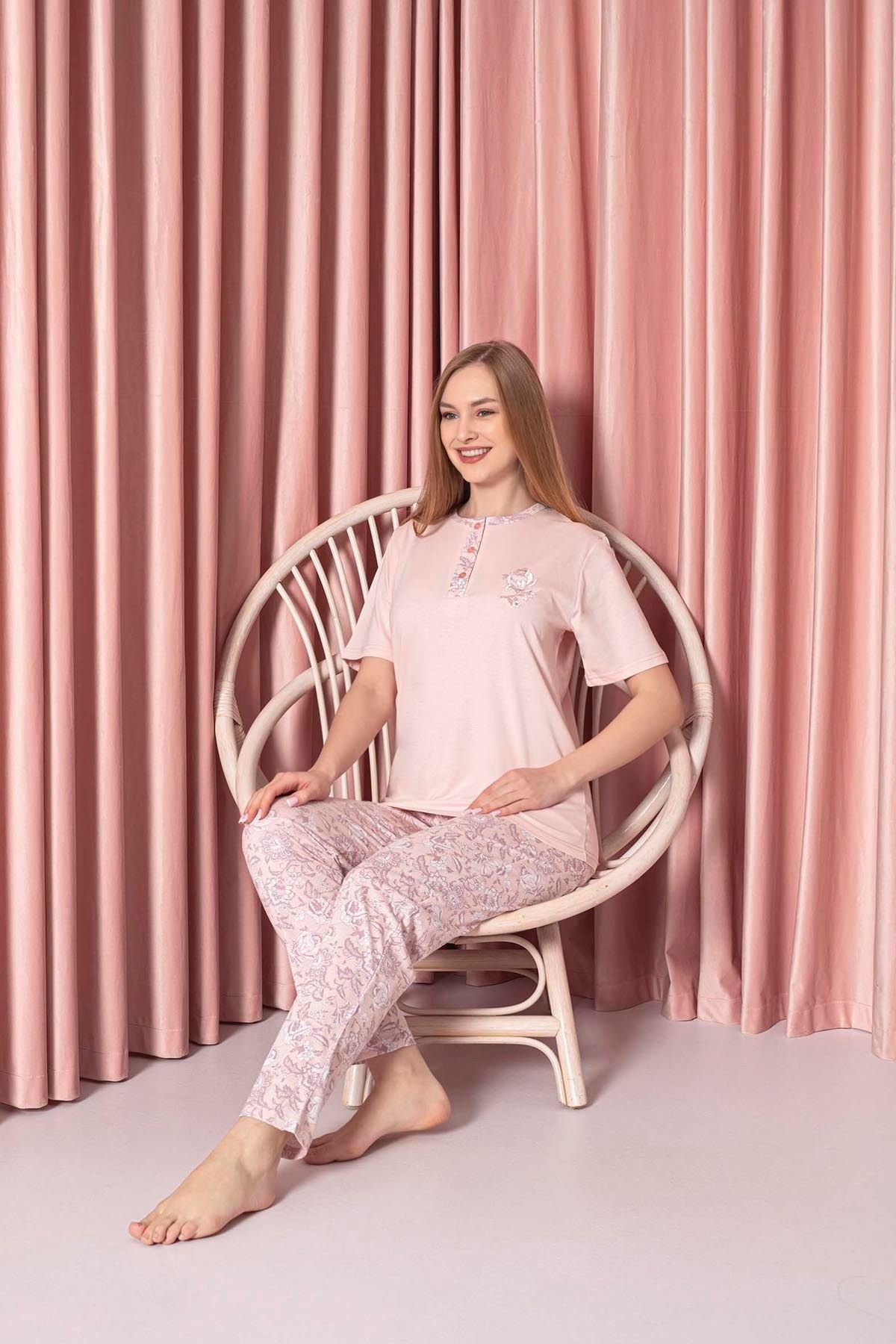 <tc>Pyjama Femme Ensemble Suprem Manches Courtes à Motif Grandes Roses Coton Modèle W30102334</tc>