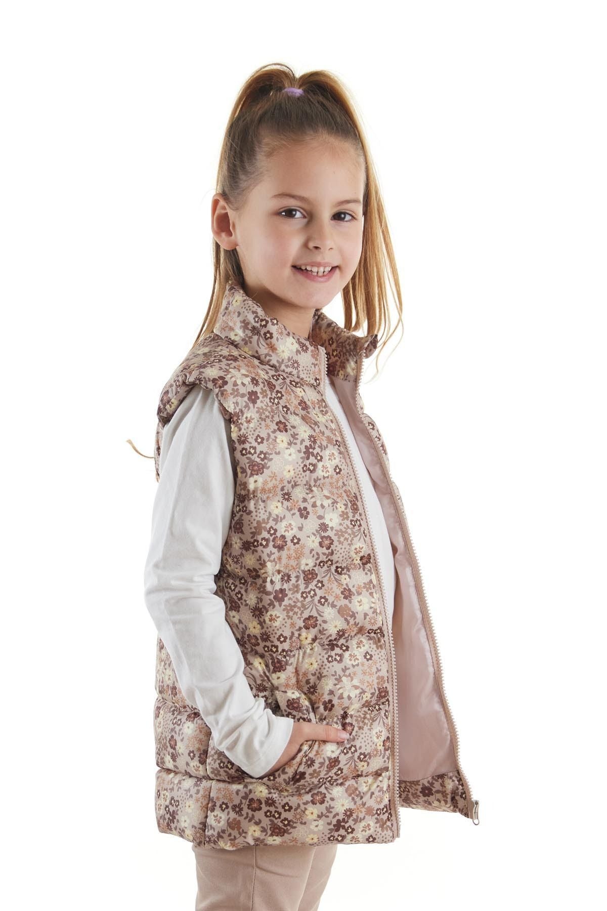 <tc>Gilet matelassé tendance sans capuche à motif fleuri pour fille Ahenk Kids AK217071</tc>