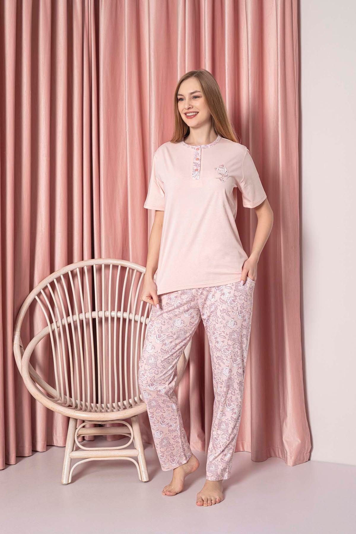 <tc>Pyjama Femme Ensemble Suprem Manches Courtes à Motif Grandes Roses Coton Modèle W30102334</tc>