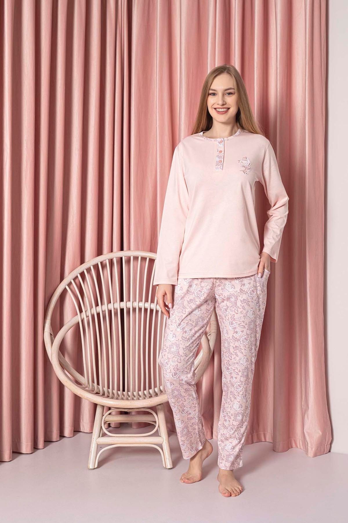 <tc>Pyjama Femme Ensemble Suprem Manches Longues à Motifs de Roses Coton Modèle W30092333</tc>