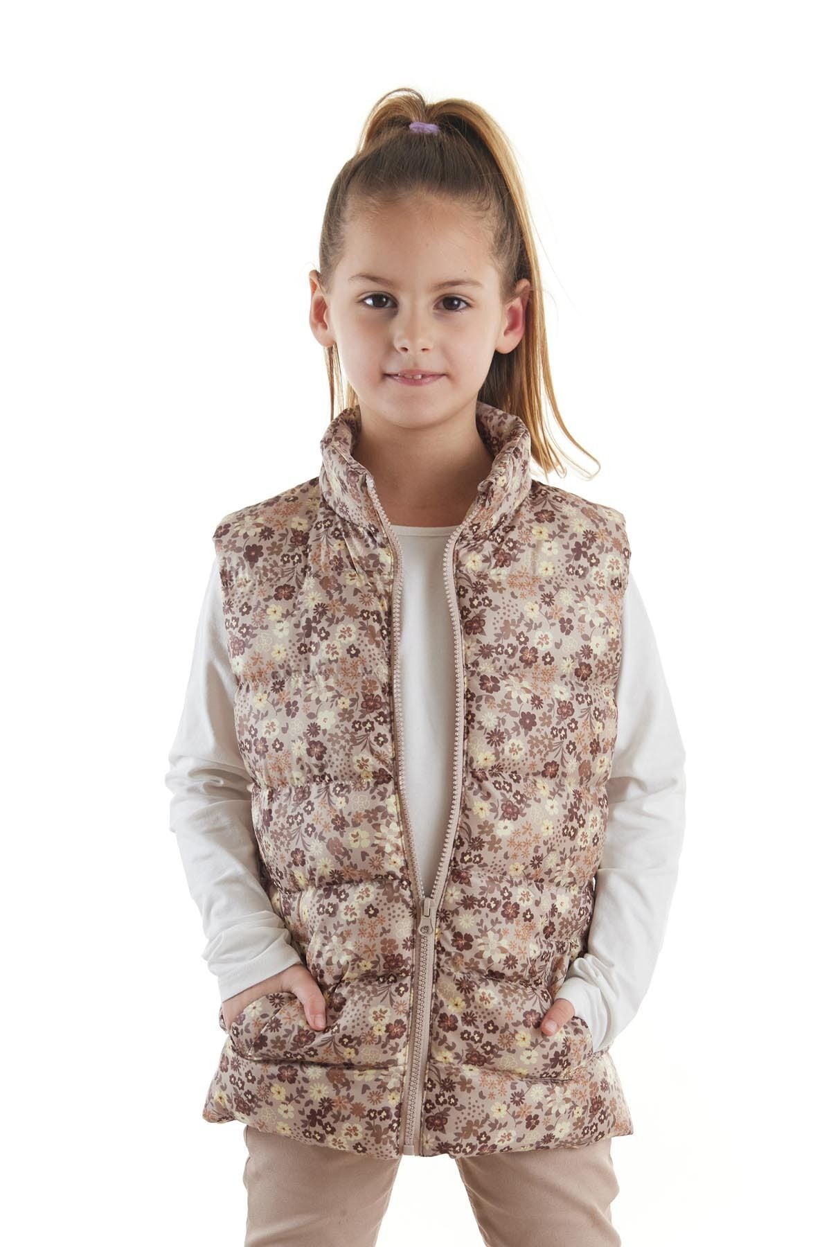 <tc>Gilet matelassé tendance sans capuche à motif fleuri pour fille Ahenk Kids AK217071</tc>