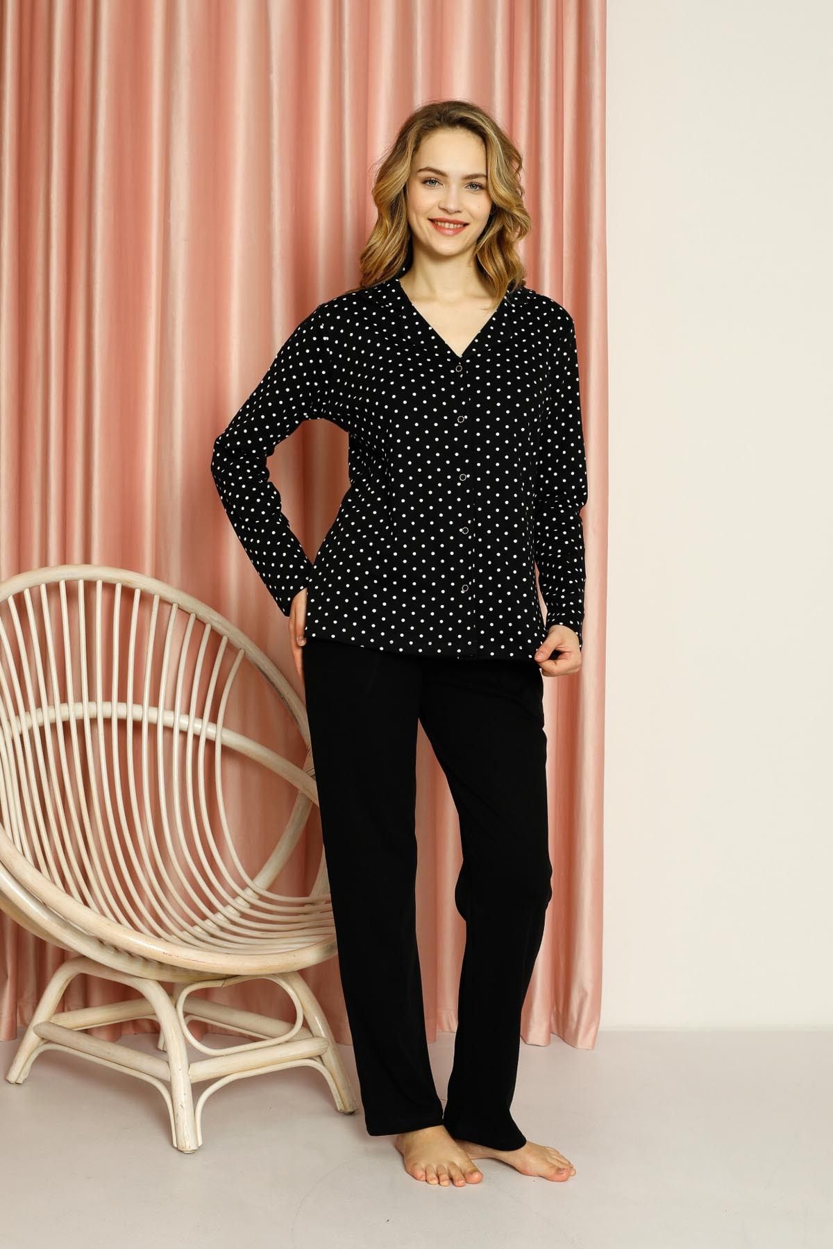 <tc>Pyjama Femme Ensemble Interlock à Pois Boutonné sur Toute la Longueur Coton Saisonnière Modèle W20512278</tc>