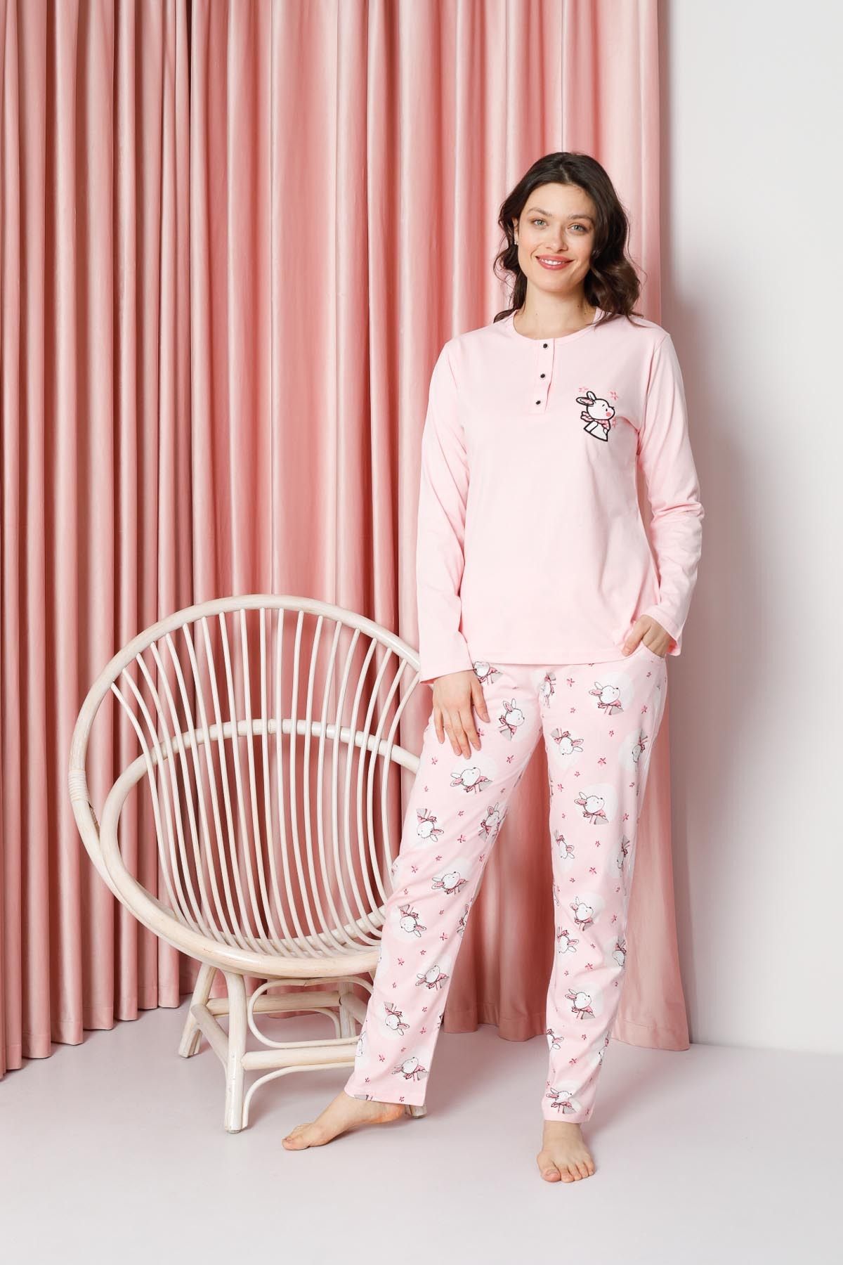 <tc>Pyjama Femme Ensemble à Manches Longues à Motif Lapin Coton Suprême Modèle W20632316</tc>