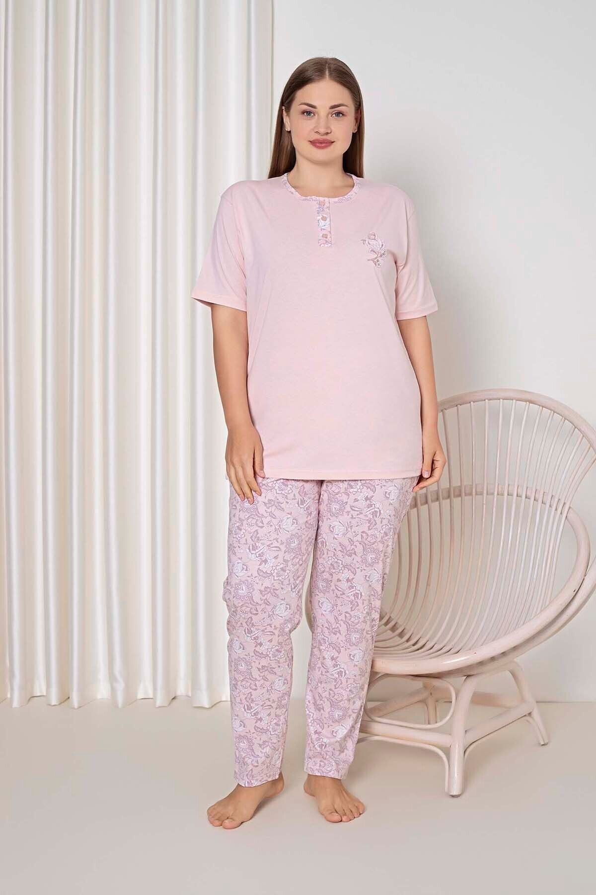 <tc>Pyjama Femme Grande Taille Suprem Manches Courtes à Motifs Grandes Roses Coton Modèle W40052349</tc>