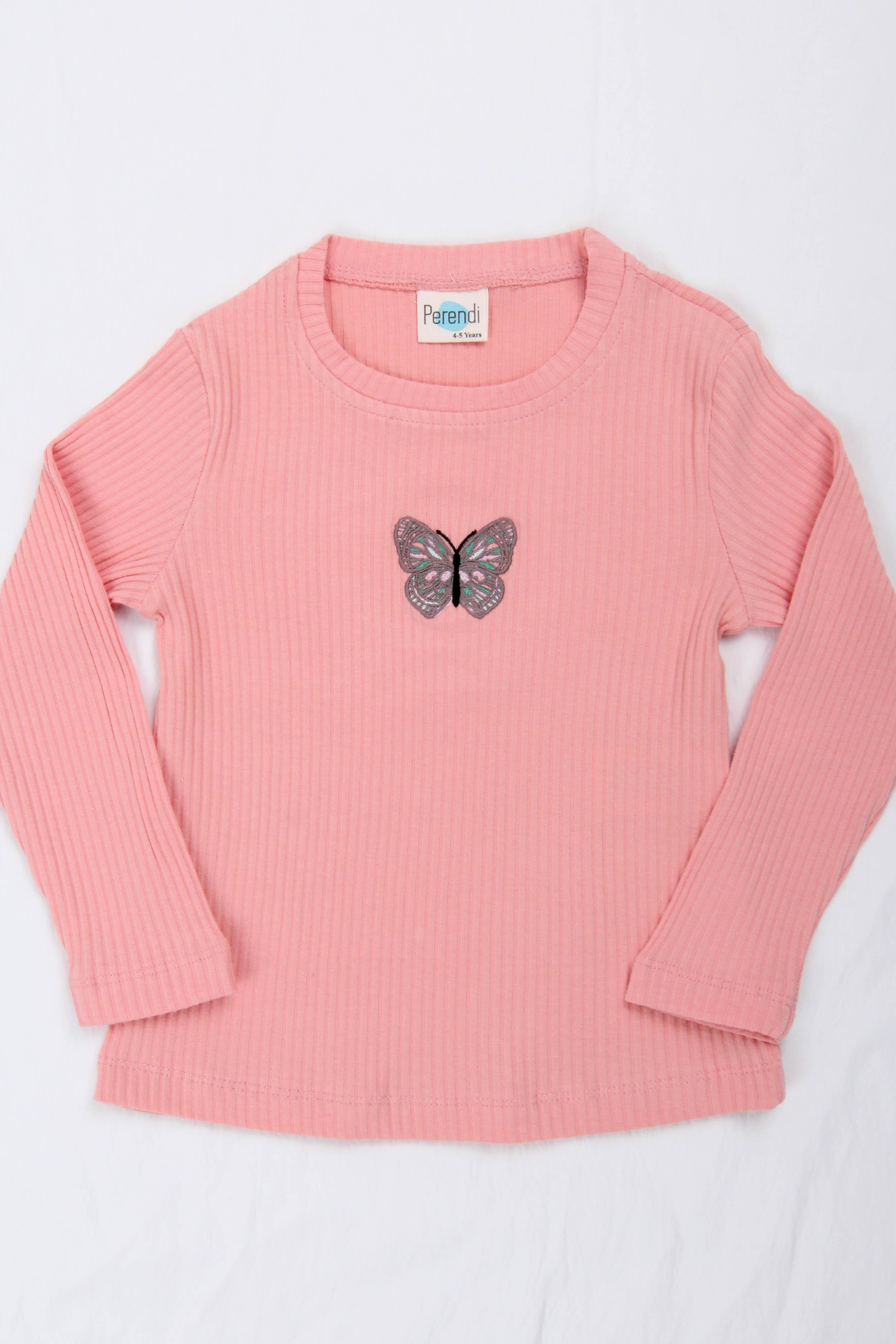 <tc>Sweatshirt fille avec broderie de papillon en 100 % coton</tc>