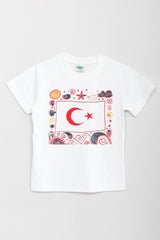 %100 pamuklu kisa kollu türk bayraği baskili kiz ve erkek unisex çocuk tshirt