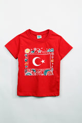 %100 pamuklu kisa kollu türk bayraği baskili kiz ve erkek unisex çocuk tshirt