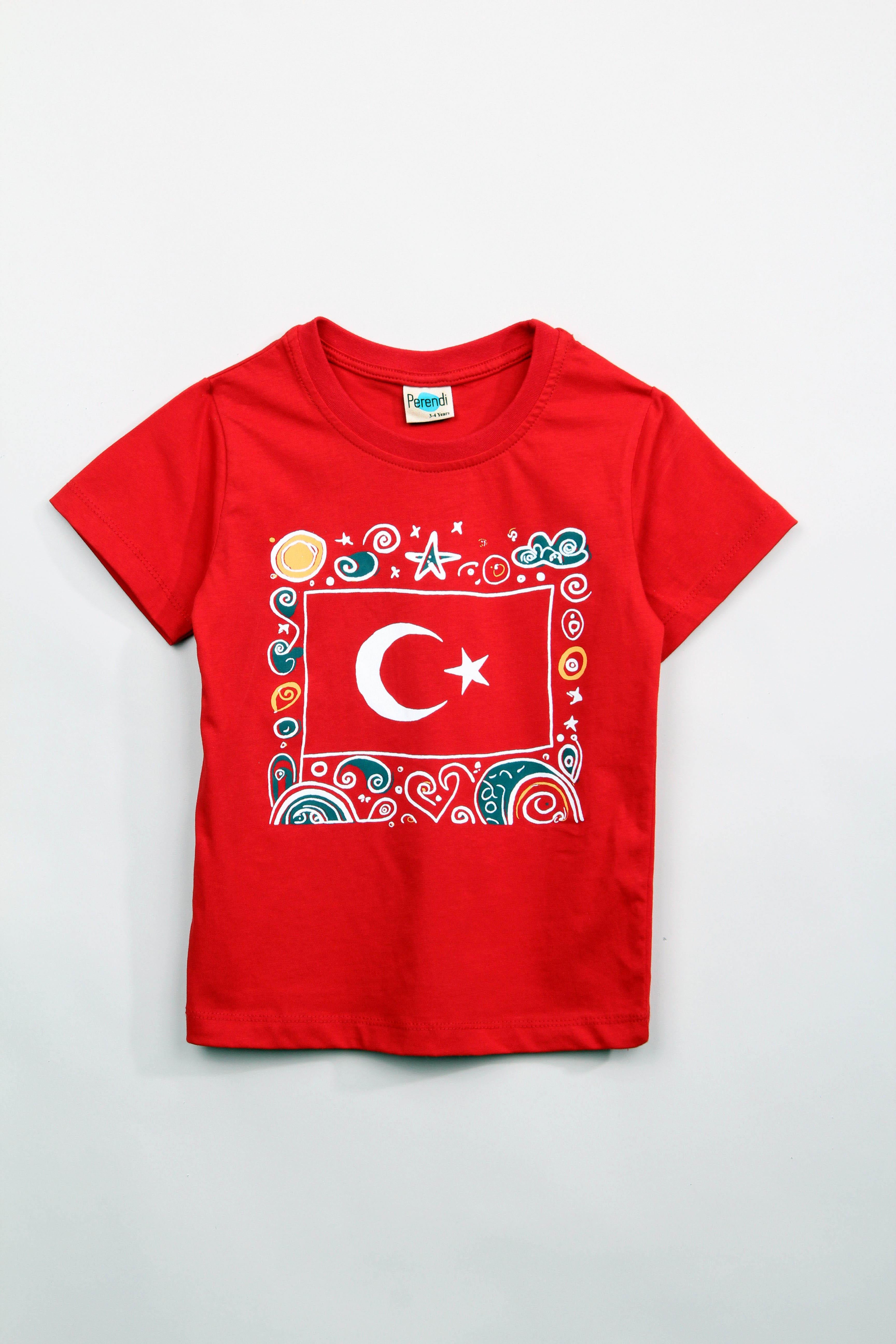 <tc>T-shirt unisexe pour enfants en 100 % coton à manches courtes avec imprimé drapeau turc</tc>