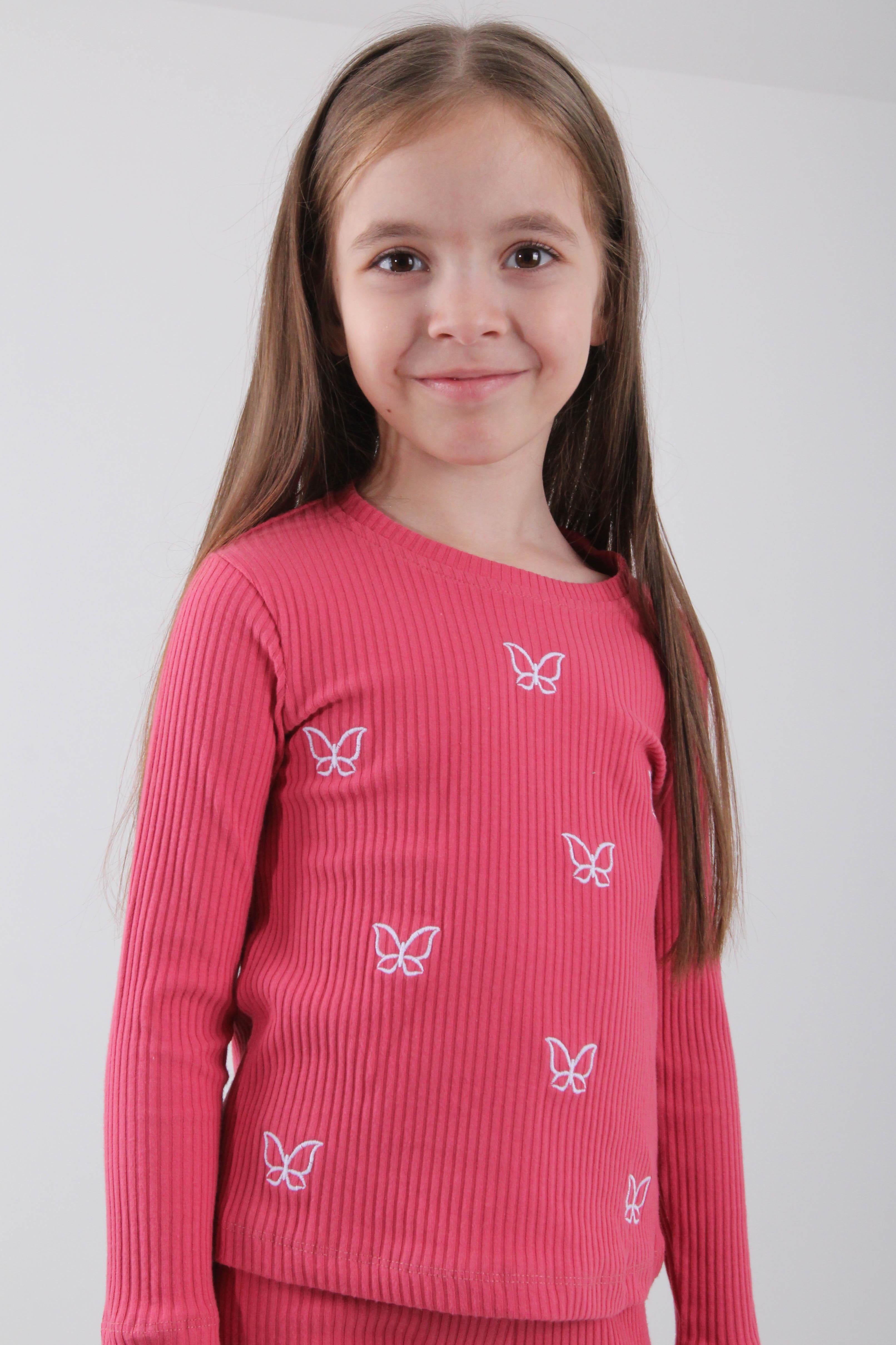 <tc>Sweatshirt fille avec broderie de petit papillon en 100 % coton</tc>