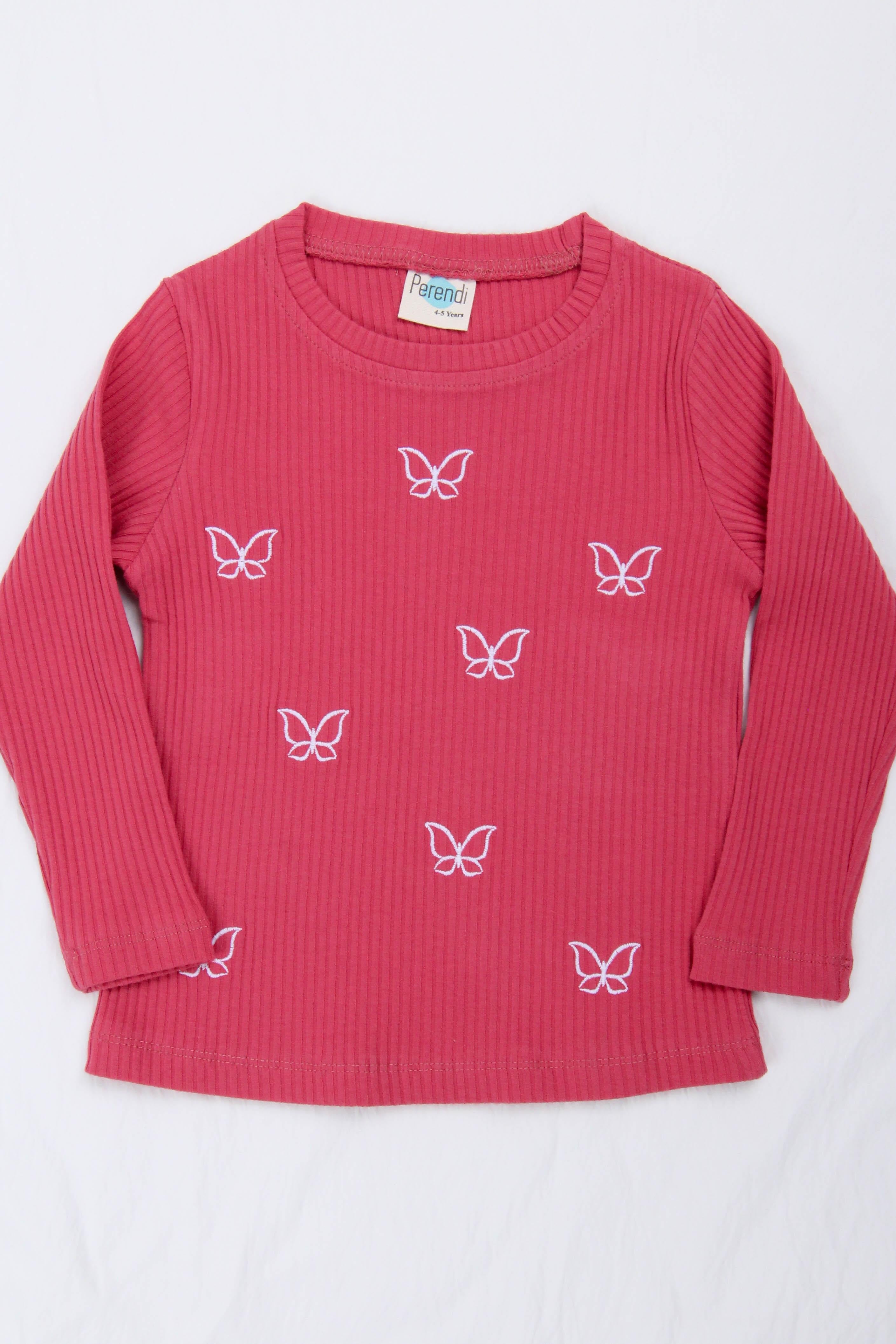 <tc>Sweatshirt fille avec broderie de petit papillon en 100 % coton</tc>