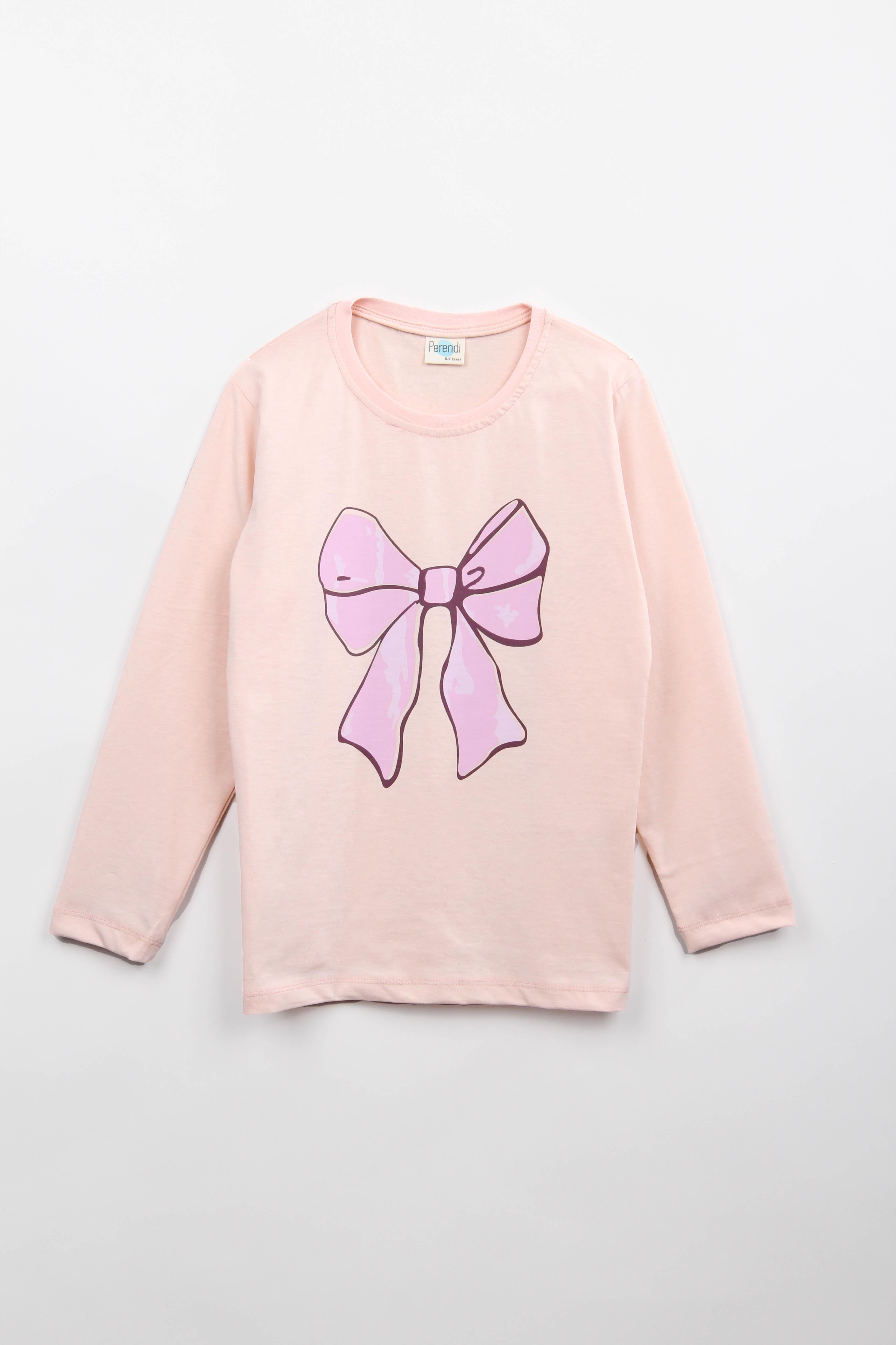 <tc>T-shirt fille à manches longues avec imprimé nœud en 100 % coton</tc>