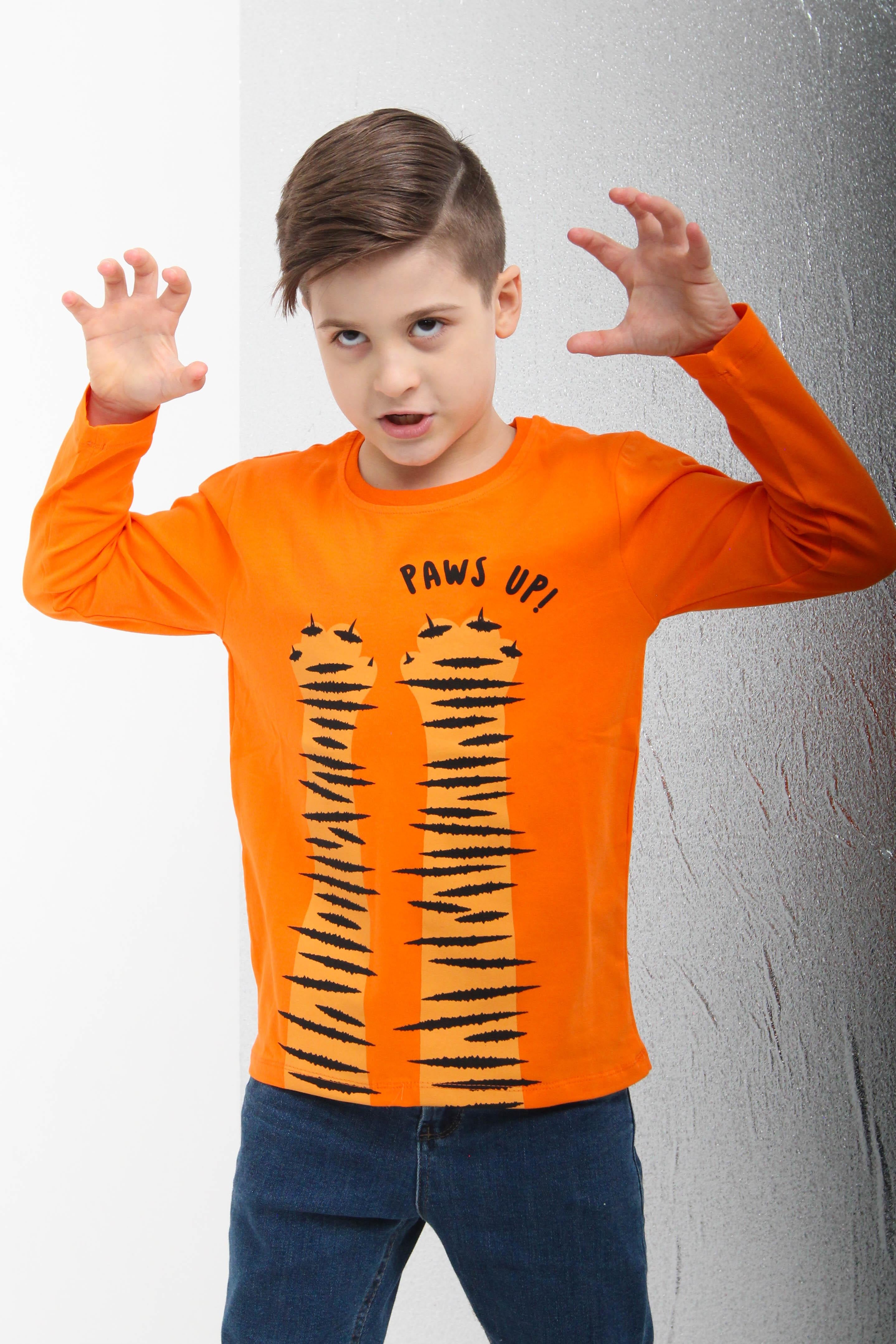 <tc>T-shirt garçon à manches longues imprimé "Paws Up" en 100 % coton</tc>