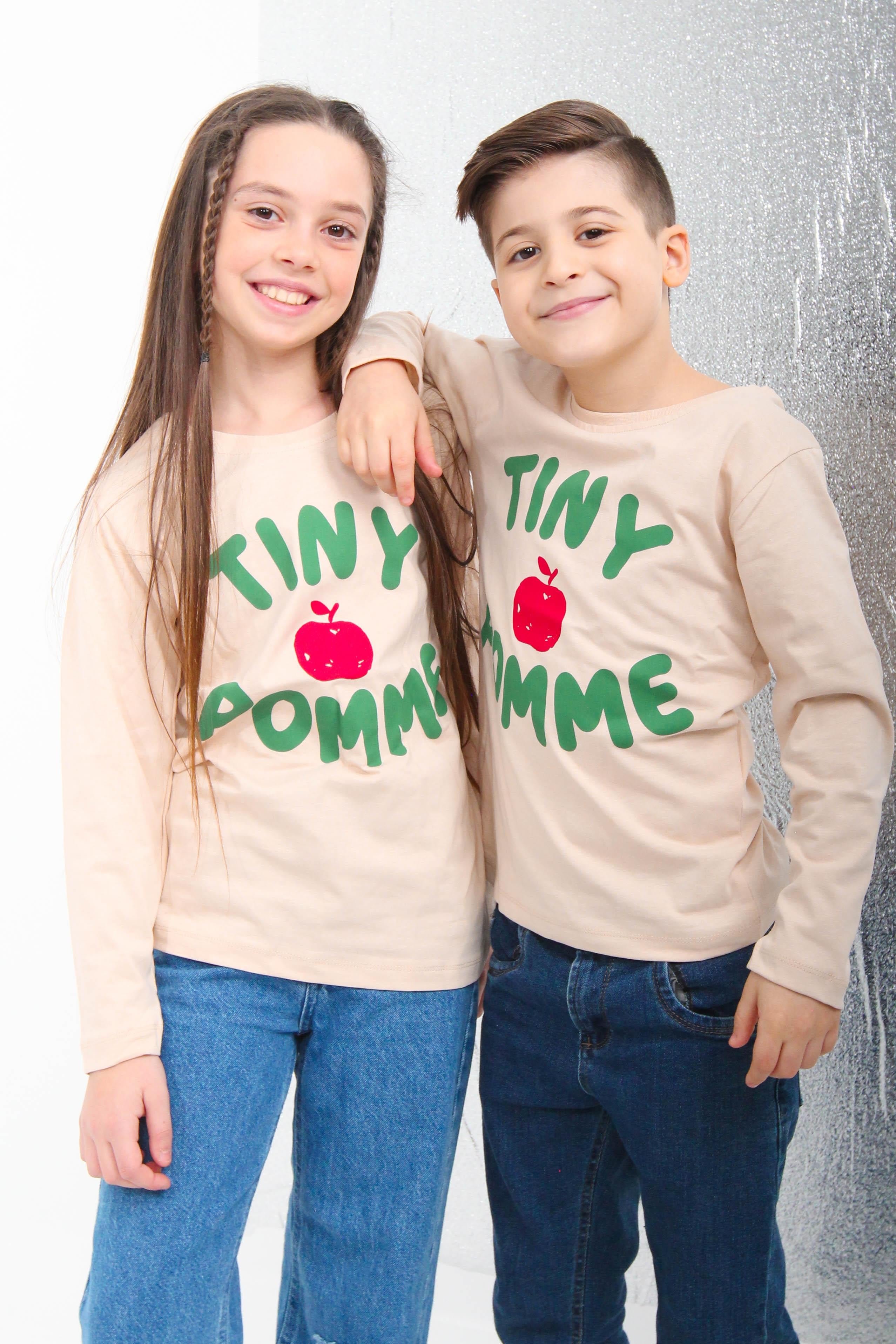 <tc>T-shirt unisexe pour enfants en 100 % coton à manches longues avec imprimé Tiny Pomme</tc>