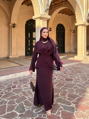 طقم نسائي شيك 2 قطع تونيك + تنورة طويلة قماش تينسل فاخر