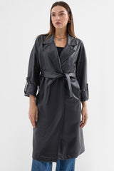 <tc>Trench Coat en Simili Cuir avec Ceinture</tc>