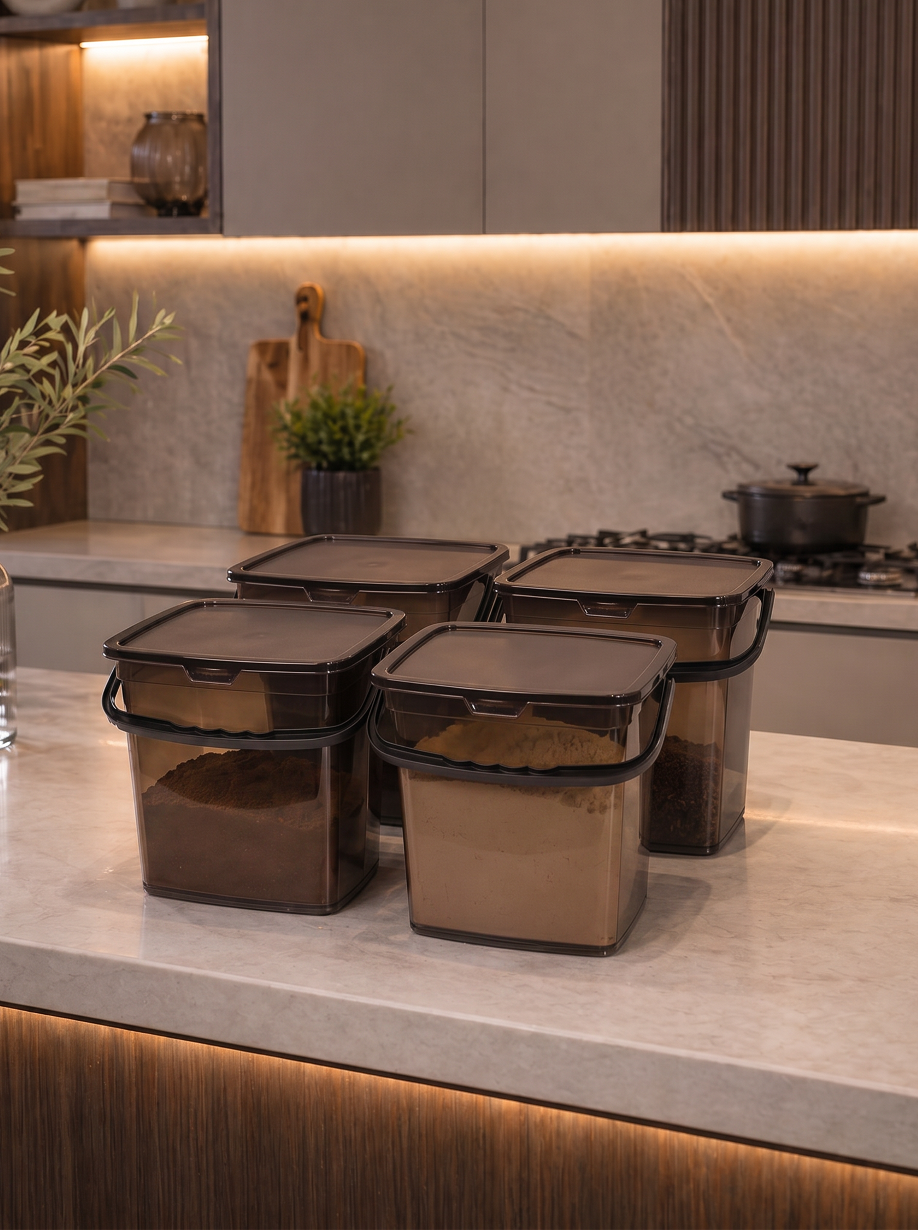 Set de 4 boîtes de rangement carrées 6 L pour farine et légumineuses