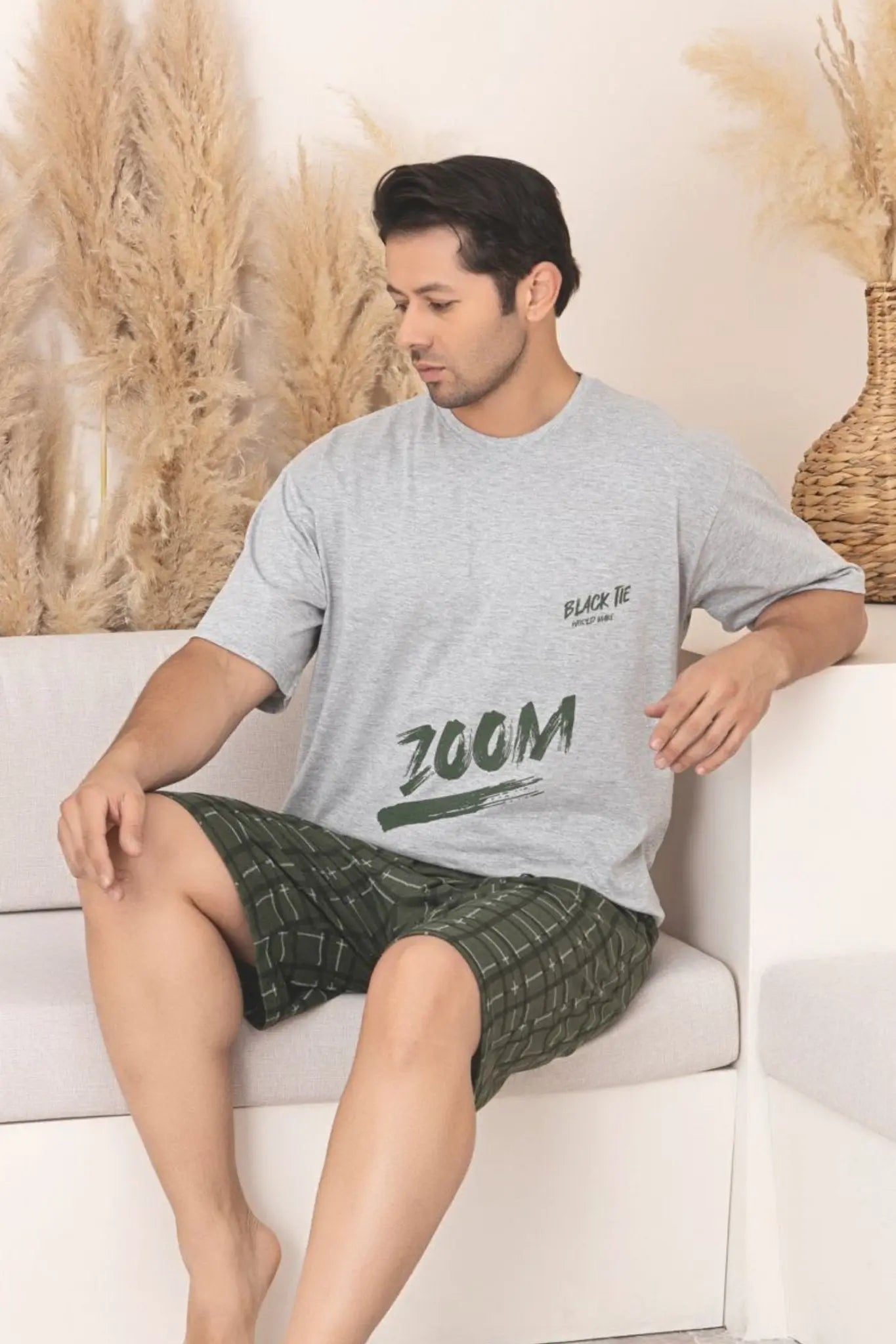 büyük beden pamuklu cepli kisa kollu şortlu erkek pijama takimi - Justyol