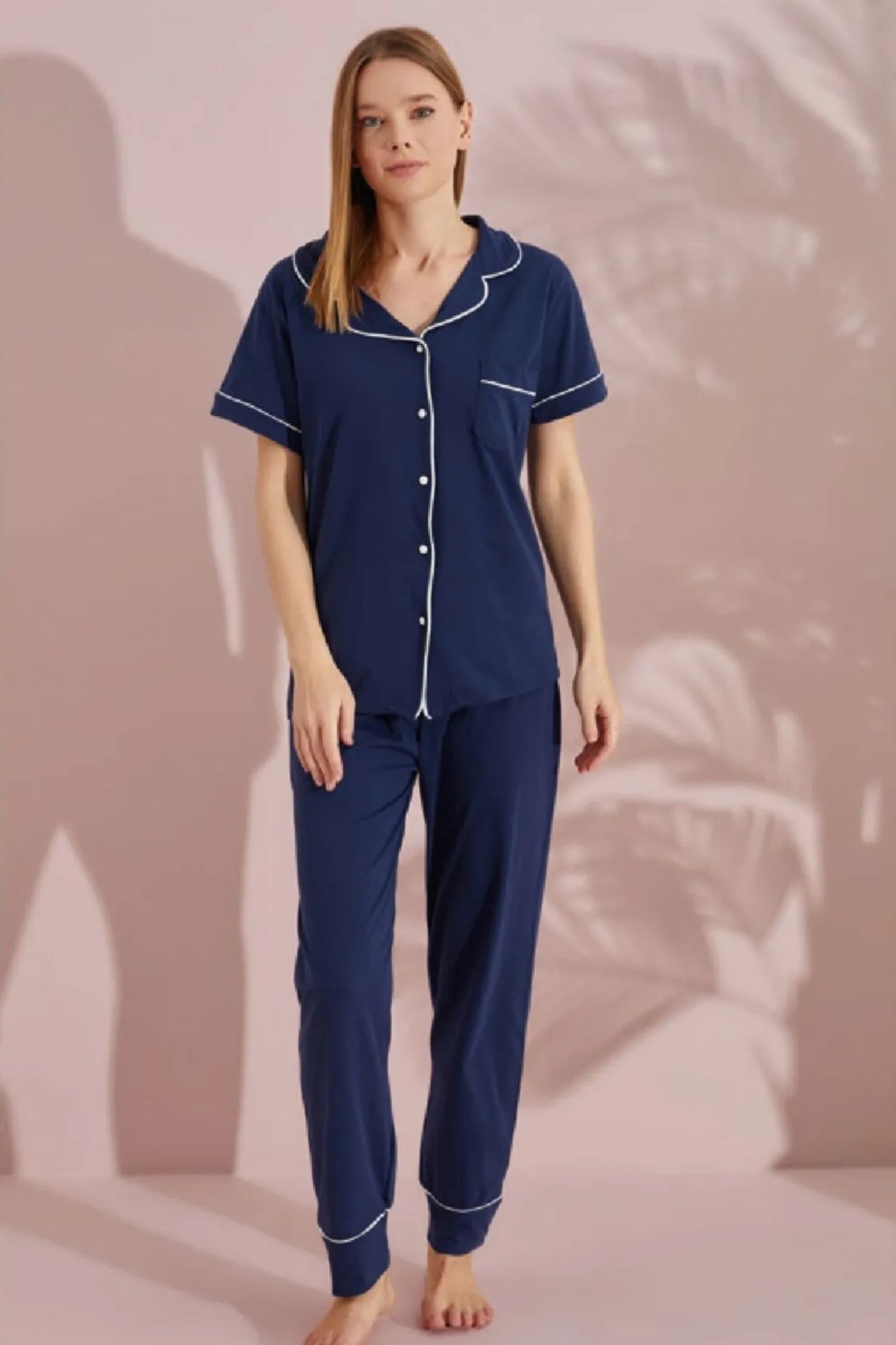 <tc>ensemble de pyjama court avec manches, détails de poches et bordure en coton Dreamy</tc>