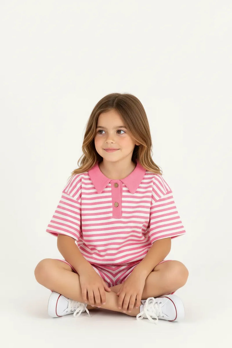 Ensemble Fille 2 Pièces en Tissu Lacoste Rayé