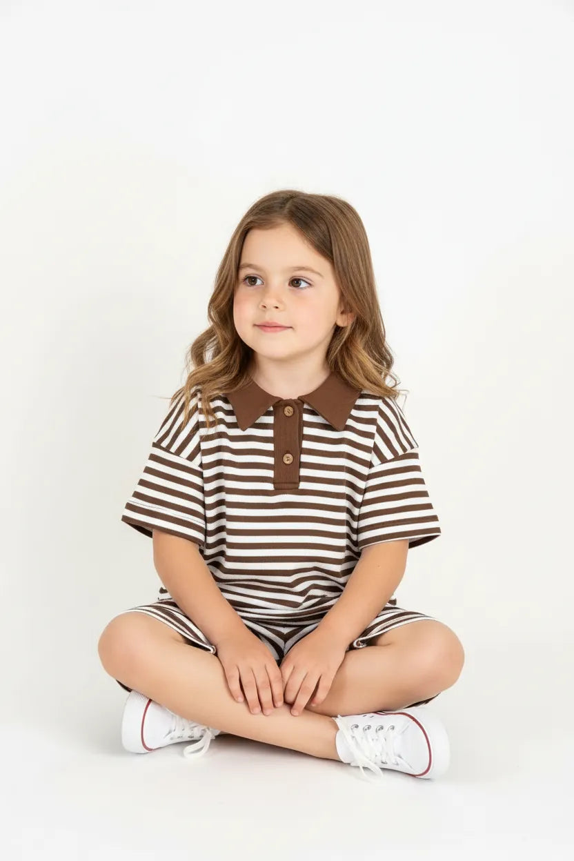 Ensemble Fille 2 Pièces en Tissu Lacoste Rayé