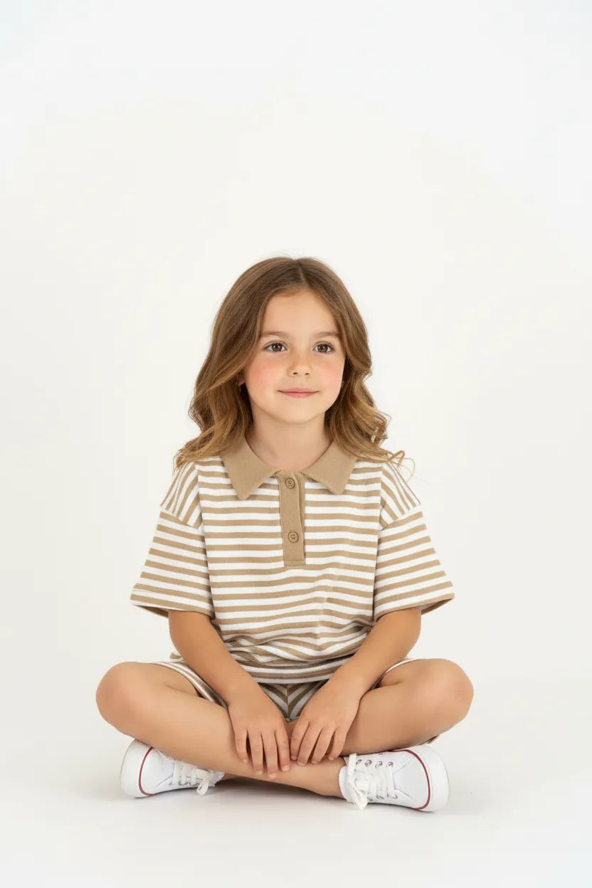 Ensemble Fille 2 Pièces en Tissu Lacoste Rayé