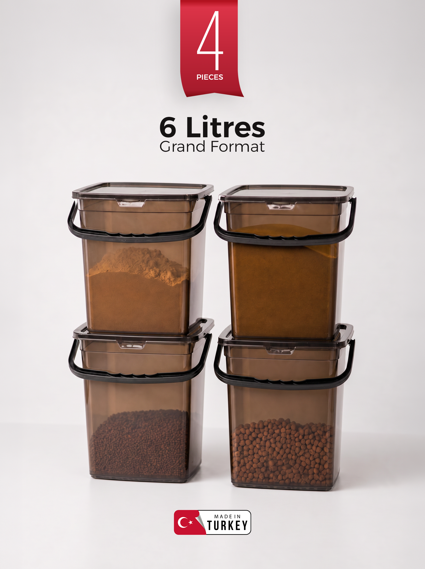 Set de 4 boîtes de rangement carrées 6 L pour farine et légumineuses